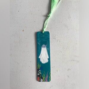 DISCOUNTED Hand-Painted Teal Fish Bookmark with Sea Ghost Design